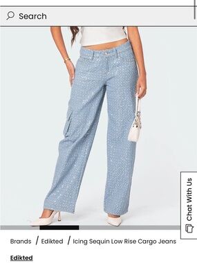 Edikted Icing Sequin Wide-Leg Cargo Jeans (ALTERED INSEAM 28; size M)